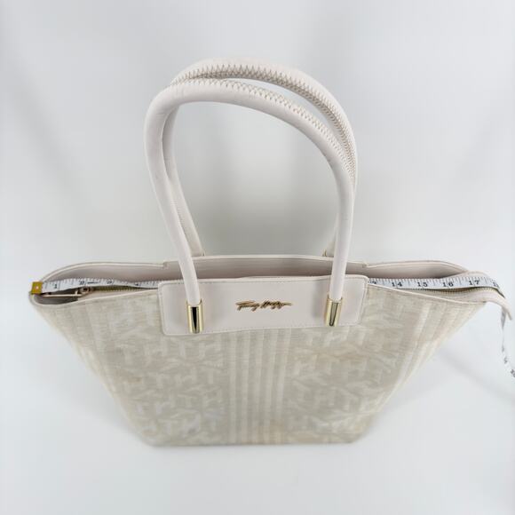 Tommy Hilfiger Tote Handbag - Canvas Large Bag with Leather Handles AW12310 - Picture 15 of 16